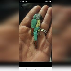 Leland Peyketewa Zuni Sterling Silver Inlaid Parrot Pin/Pendant